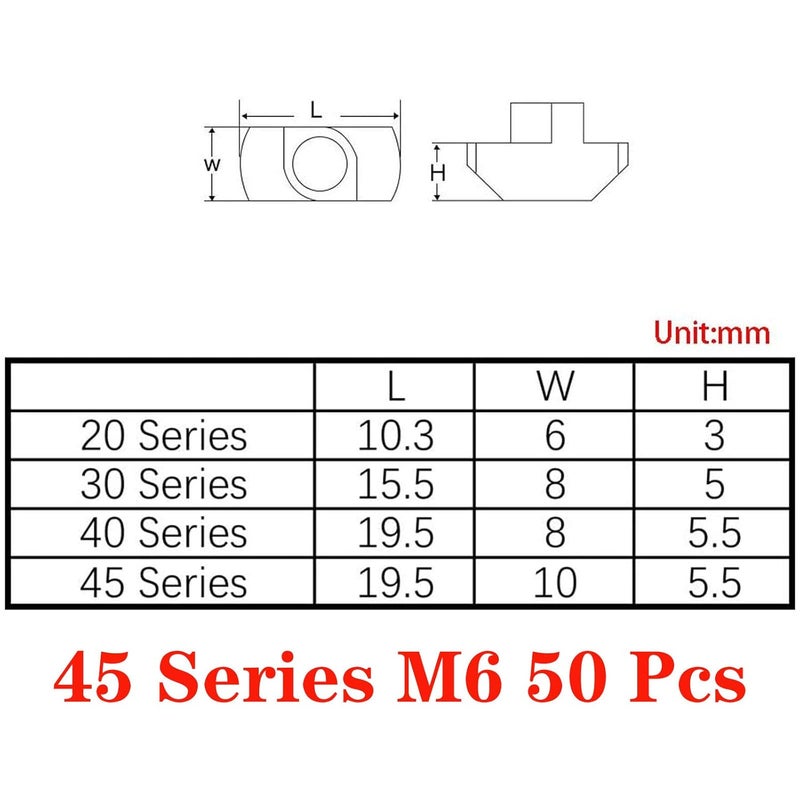 SDY Still Awake 50pcs 4545 Series M6 Thread T Nuts Hammer Head Fastener Nut Sliding T-Nut, Nickel Plated Carbon Steel, 10mm (4545 Series M6) - Image 2